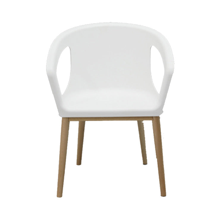 Contemporary Dining Armchair in Plastic with Solid Wood Legs