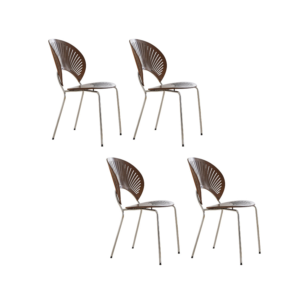 Contemporary Wooden Dining Side Chair with Metal Legs and Open Back