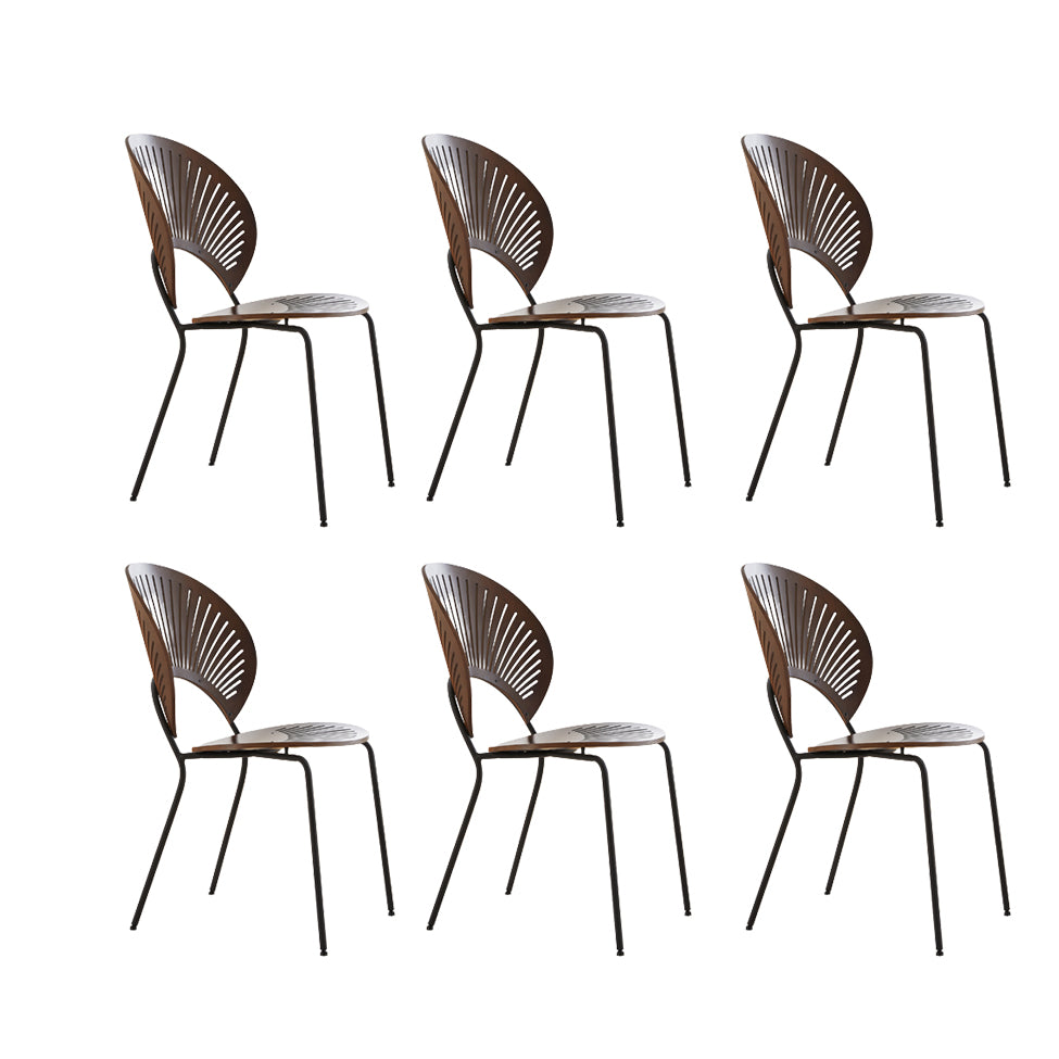 Contemporary Wooden Dining Side Chair with Metal Legs and Open Back