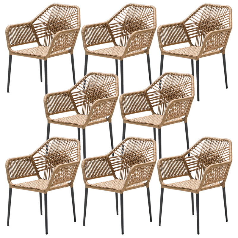 Tropical Stacking Dining Side Chair Woven Back Outdoor Bistro Chairs
