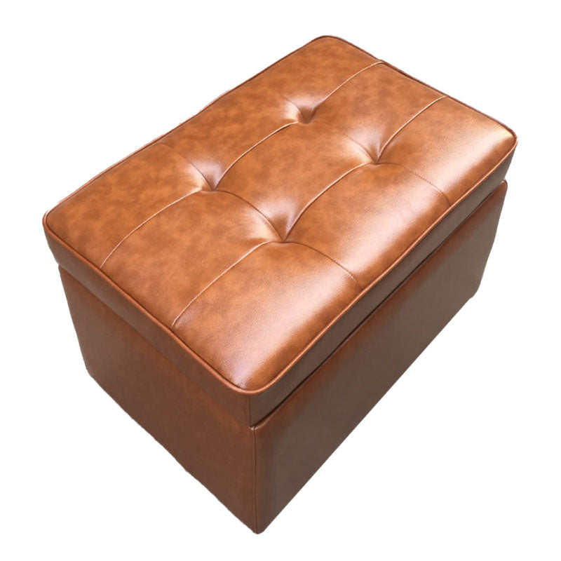 Footstools Genuine Leather Storage Ottomans 15.6 Inch Rectangle Foot Stool