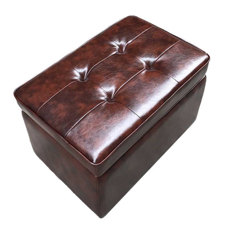 Footstools Genuine Leather Storage Ottomans 15.6 Inch Rectangle Foot Stool