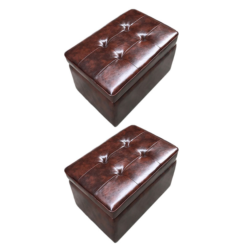 Footstools Genuine Leather Storage Ottomans 15.6 Inch Rectangle Foot Stool