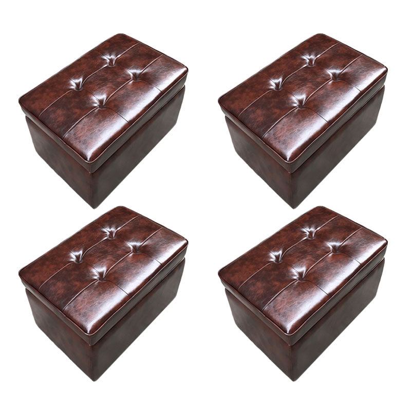 Footstools Genuine Leather Storage Ottomans 15.6 Inch Rectangle Foot Stool