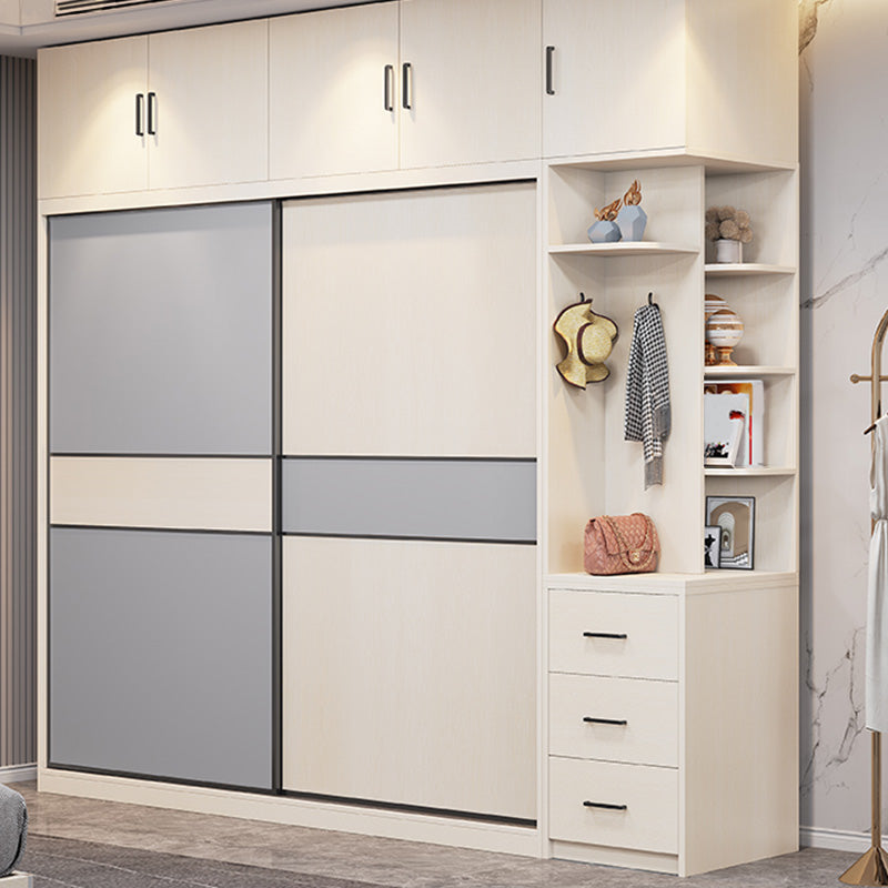 Coastal Style Wardrobe Cabinet Wooden Sliding Door Storage Cabinet