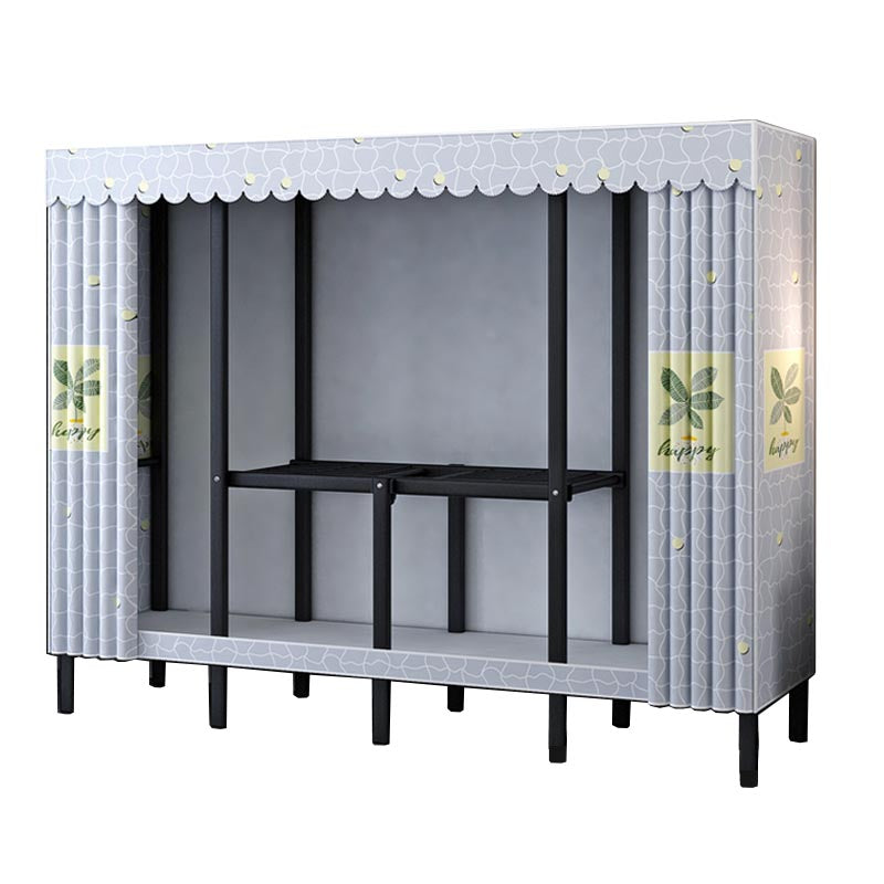 Metal and Fabric Wardrobe Industrial Style Bedroom Rectangular Wardrobe Closet