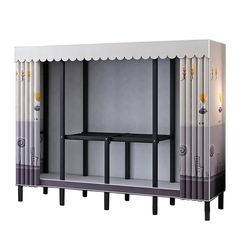 Metal and Fabric Wardrobe Industrial Style Bedroom Rectangular Wardrobe Closet