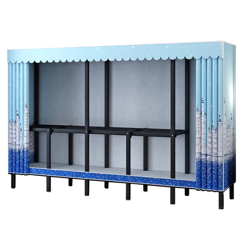 Metal and Fabric Wardrobe Industrial Style Bedroom Rectangular Wardrobe Closet