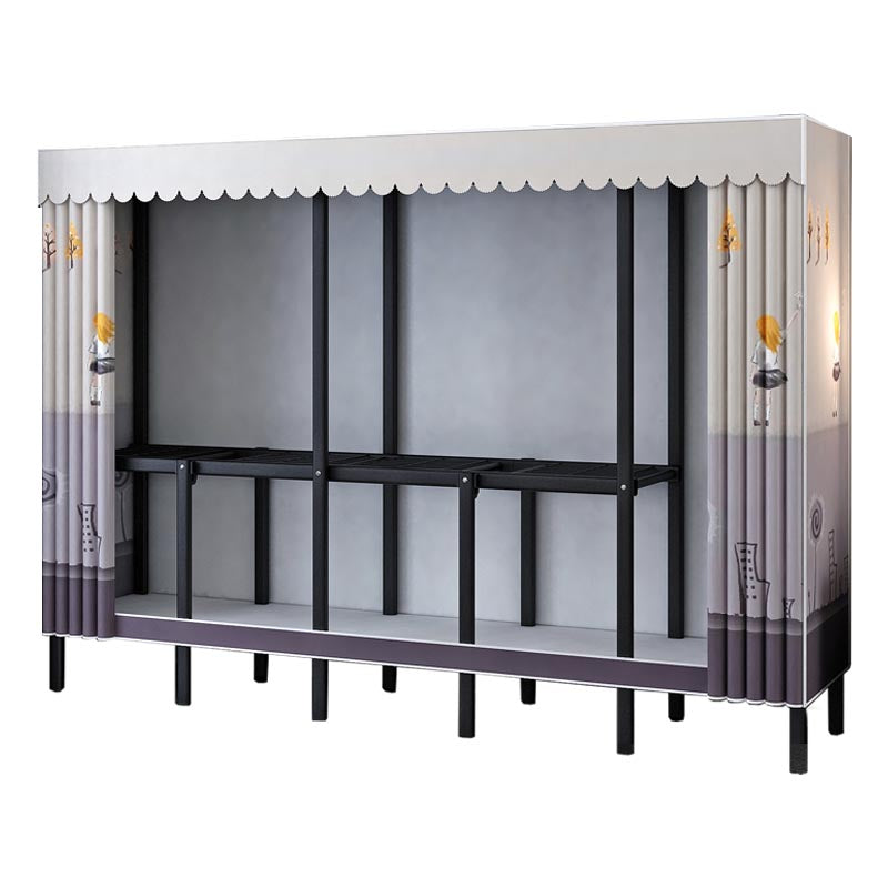 Metal and Fabric Wardrobe Industrial Style Bedroom Rectangular Wardrobe Closet