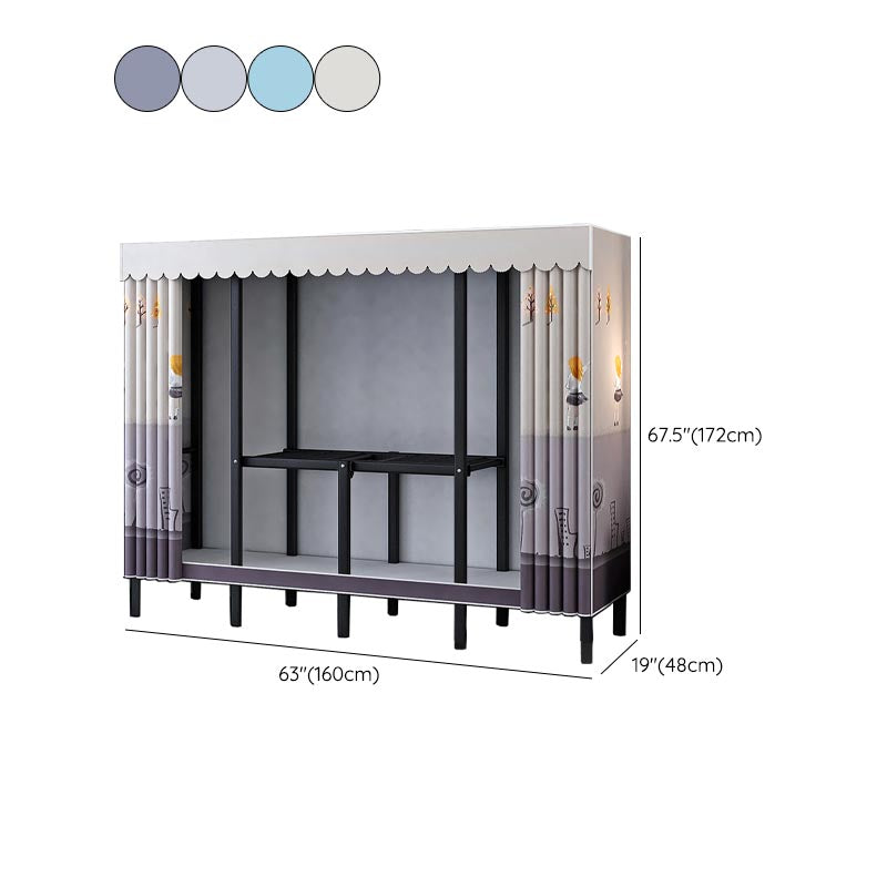 Metal and Fabric Wardrobe Industrial Style Bedroom Rectangular Wardrobe Closet