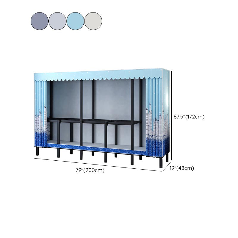 Metal and Fabric Wardrobe Industrial Style Bedroom Rectangular Wardrobe Closet