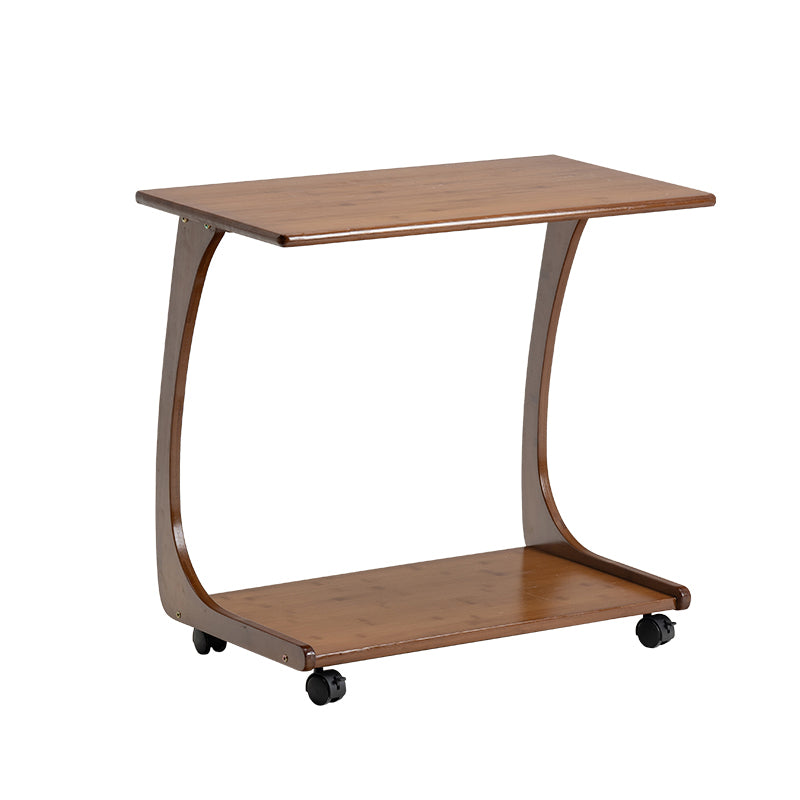 Modern Brown Side Table Rectangular C Table with Shelf for Living Room