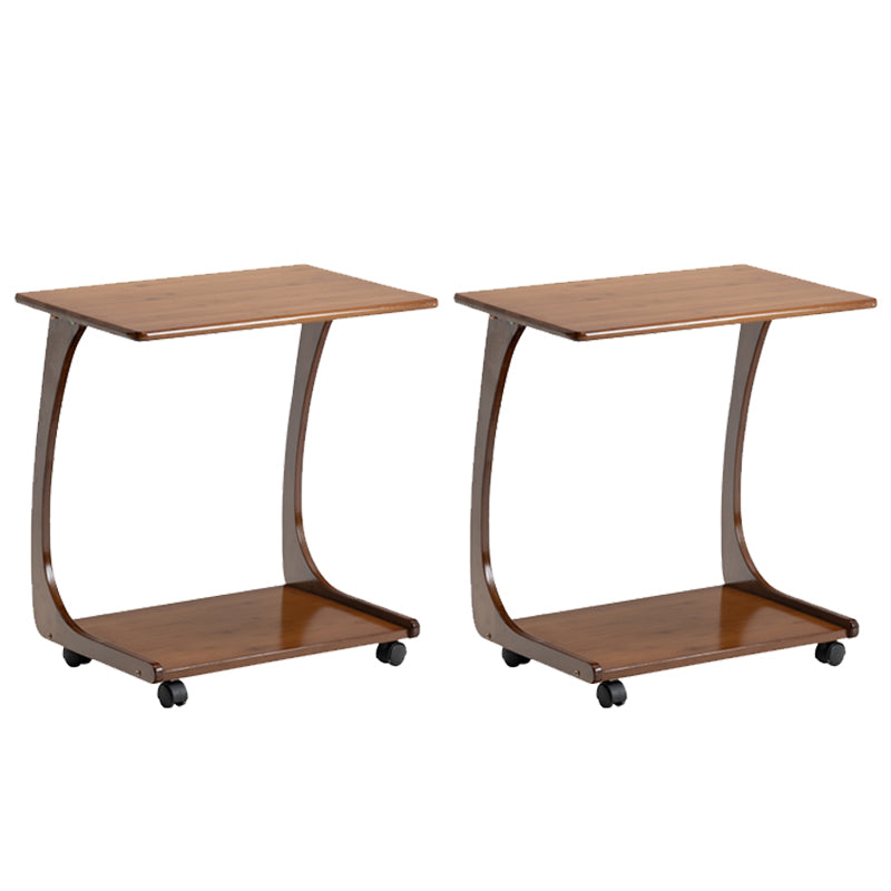 Modern Brown Side Table Rectangular C Table with Shelf for Living Room
