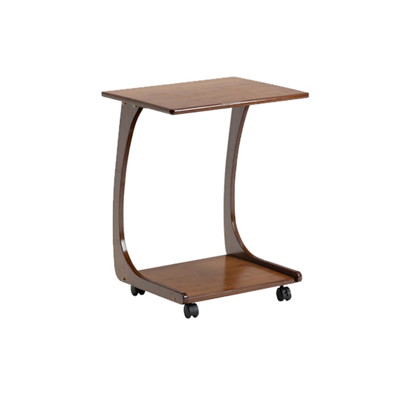 Modern Brown Side Table Rectangular C Table with Shelf for Living Room