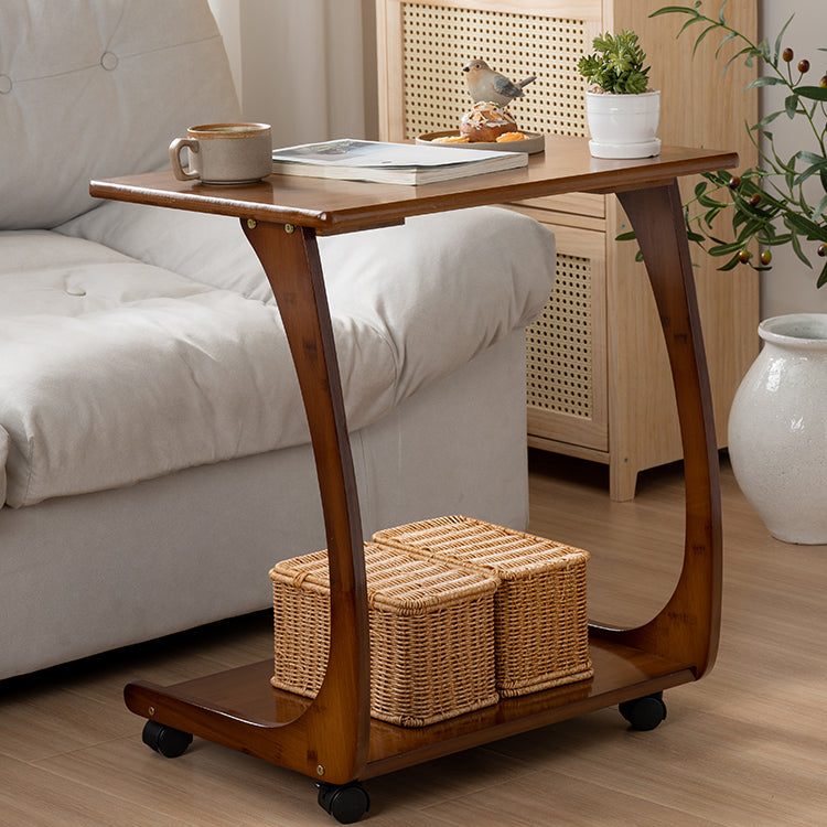 Modern Brown Side Table Rectangular C Table with Shelf for Living Room