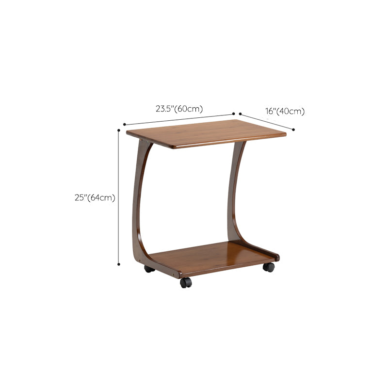 Modern Brown Side Table Rectangular C Table with Shelf for Living Room