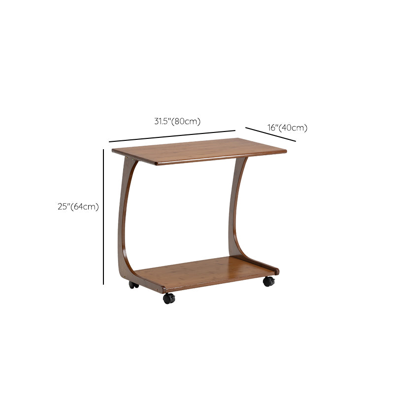 Modern Brown Side Table Rectangular C Table with Shelf for Living Room