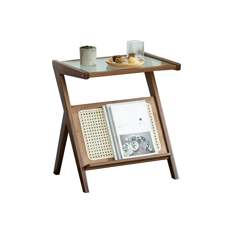 19.7" W Cross Legs End Table Rectangular Glass Side Table for Living Room