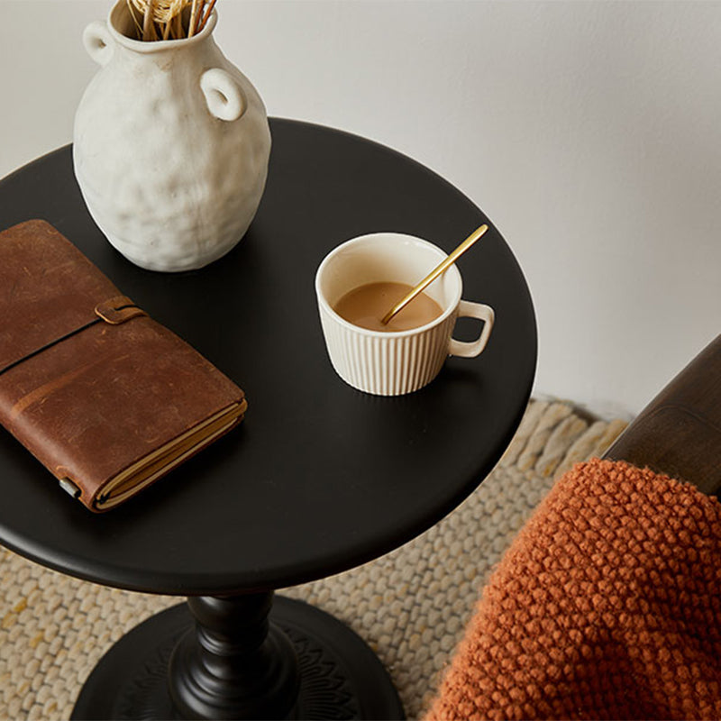 20.5" Tall Metal Pedestal End Table Round Accent Side Table in Black/White