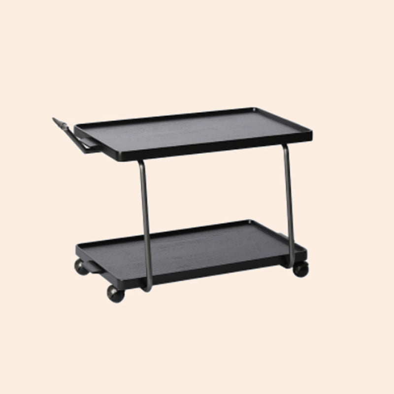 Cherry Wooden Storage End Table Rectangular 2-Tier Side Table with Casters