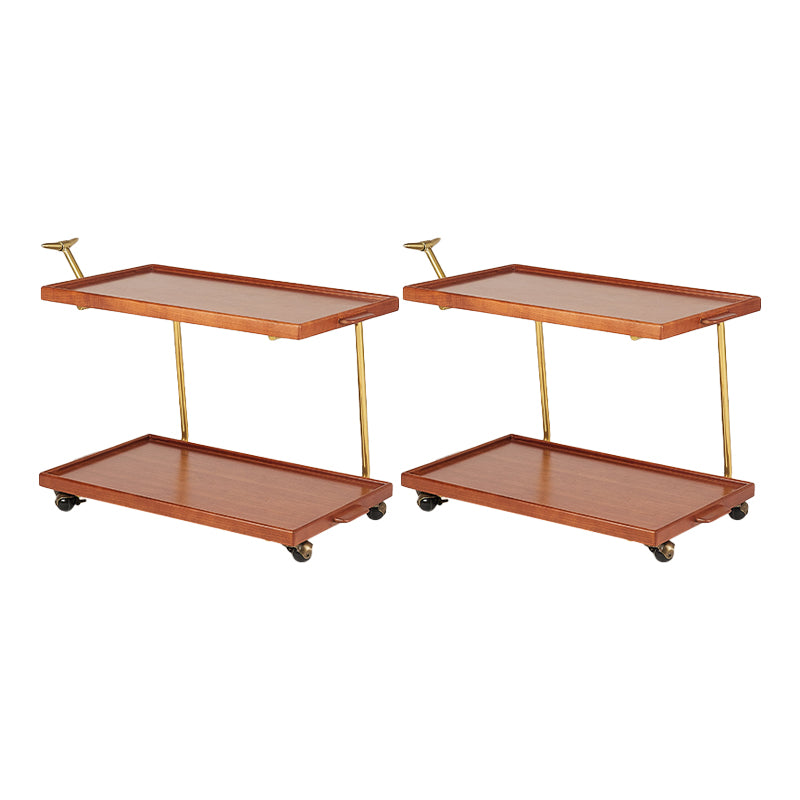 Cherry Wooden Storage End Table Rectangular 2-Tier Side Table with Casters