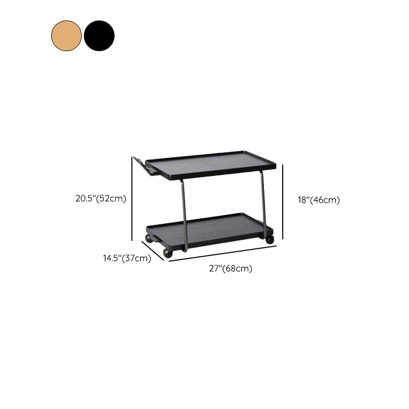 Cherry Wooden Storage End Table Rectangular 2-Tier Side Table with Casters