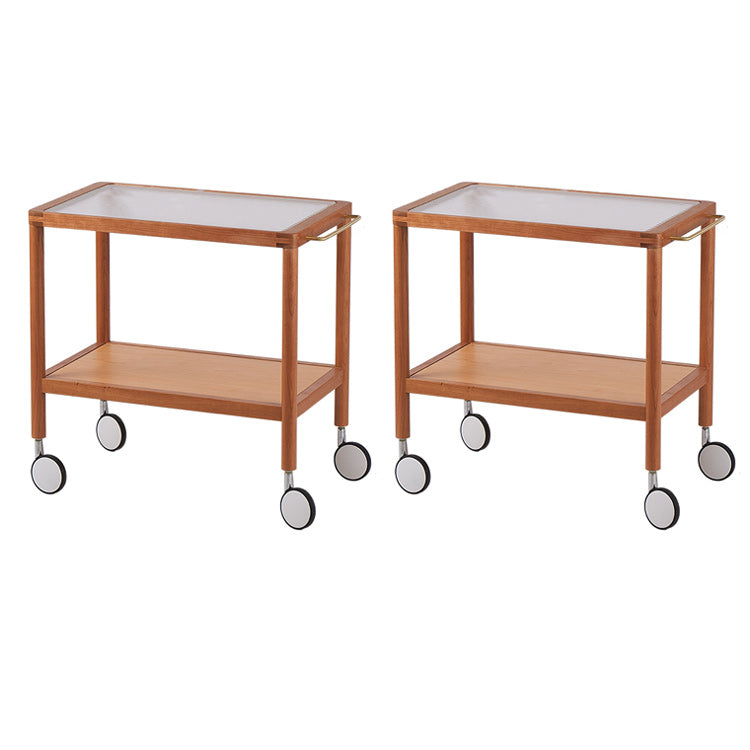 25.2" Wide Rectangular Glass End Slide Table Brown Cherry Side Table with Storage