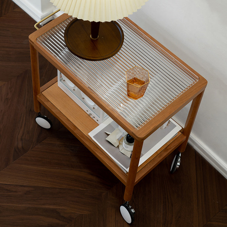 25.2" Wide Rectangular Glass End Slide Table Brown Cherry Side Table with Storage