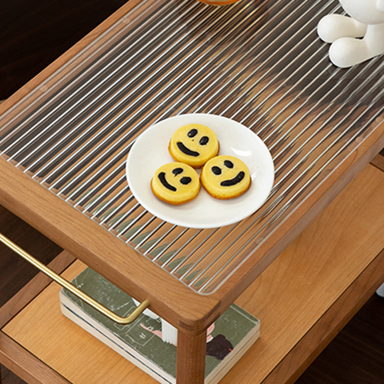 25.2" Wide Rectangular Glass End Slide Table Brown Cherry Side Table with Storage