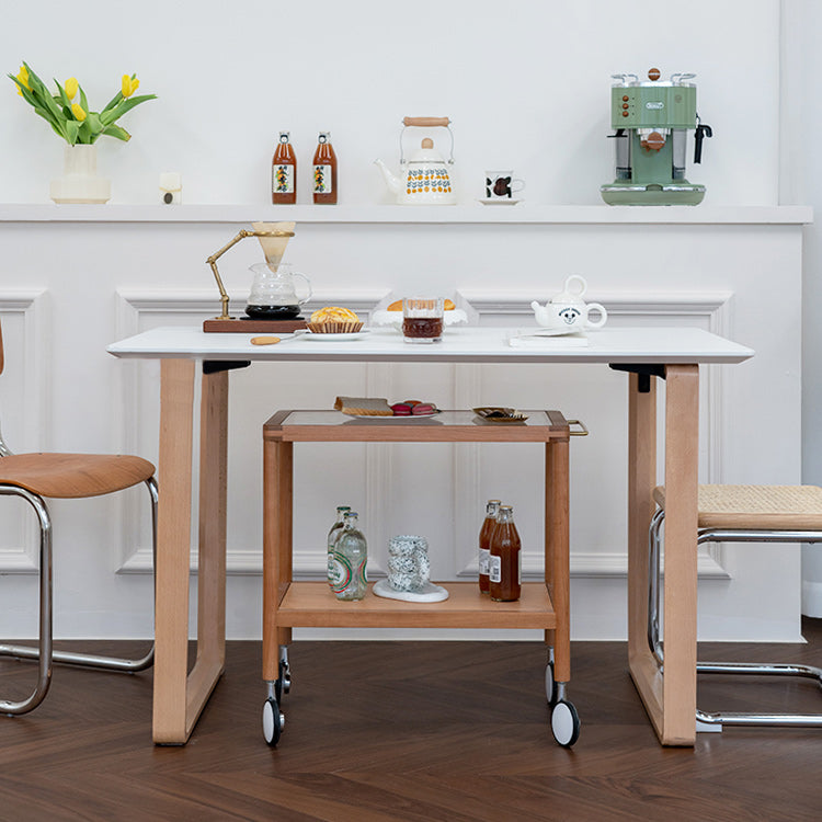 25.2" Wide Rectangular Glass End Slide Table Brown Cherry Side Table with Storage