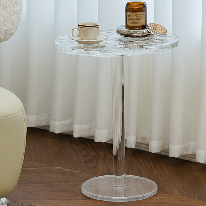 Pedestal 20" Tall End Table Round Clear Acrylic Sofa Side Accent Table