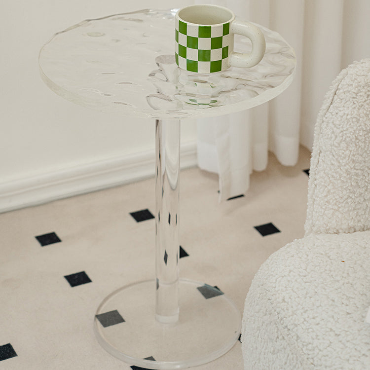 Pedestal 20" Tall End Table Round Clear Acrylic Sofa Side Accent Table