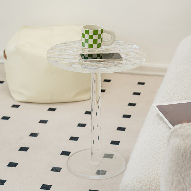 Pedestal 20" Tall End Table Round Clear Acrylic Sofa Side Accent Table