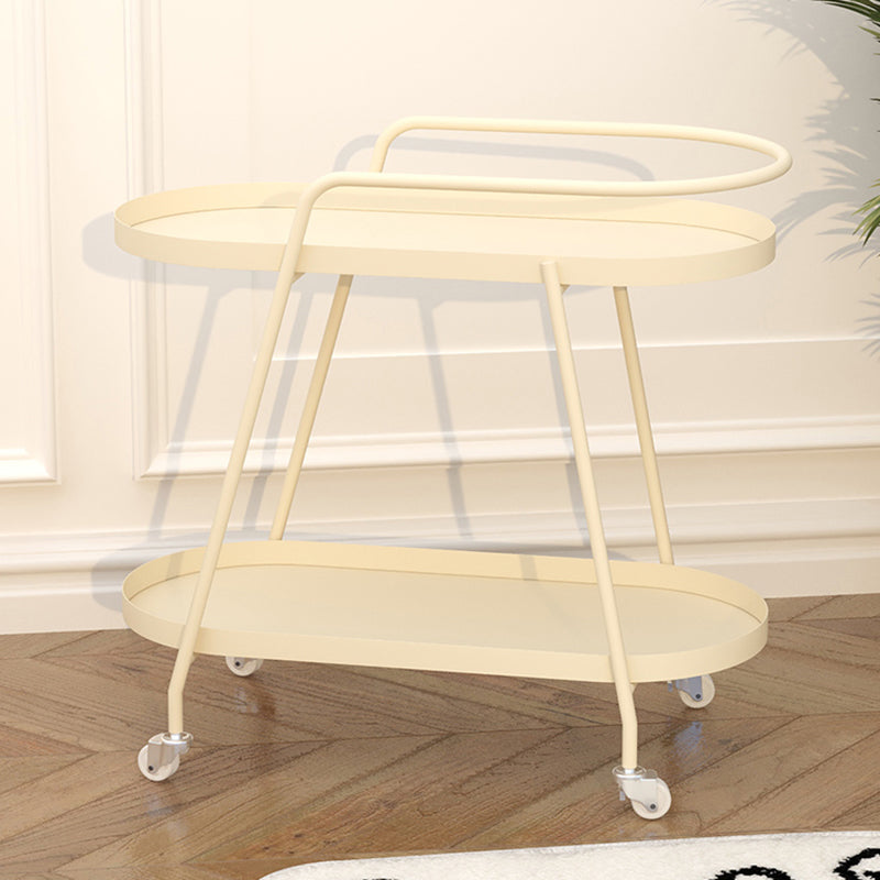 2-Tier Metal Side Table with Casters 22.8" Tall Tray Top End Table