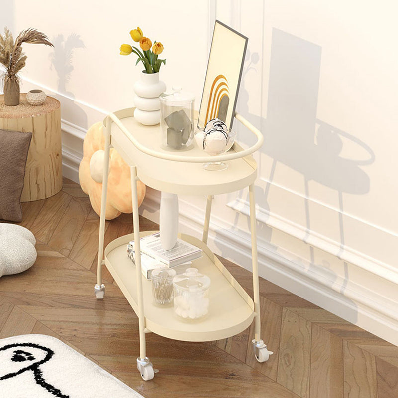 2-Tier Metal Side Table with Casters 22.8" Tall Tray Top End Table