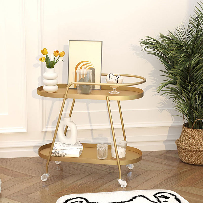 2-Tier Metal Side Table with Casters 22.8" Tall Tray Top End Table