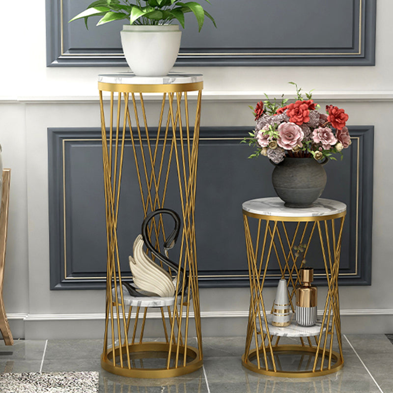 Glam Marble Round Side Table Dia 11.8" Metal Frame End Table with Storage Shelf