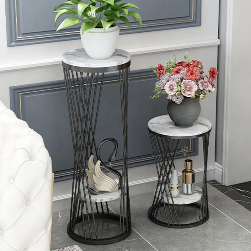 Glam Marble Round Side Table Dia 11.8" Metal Frame End Table with Storage Shelf