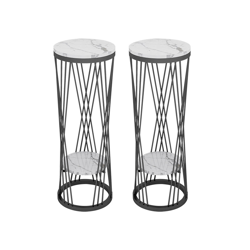 Glam Marble Round Side Table Dia 11.8" Metal Frame End Table with Storage Shelf