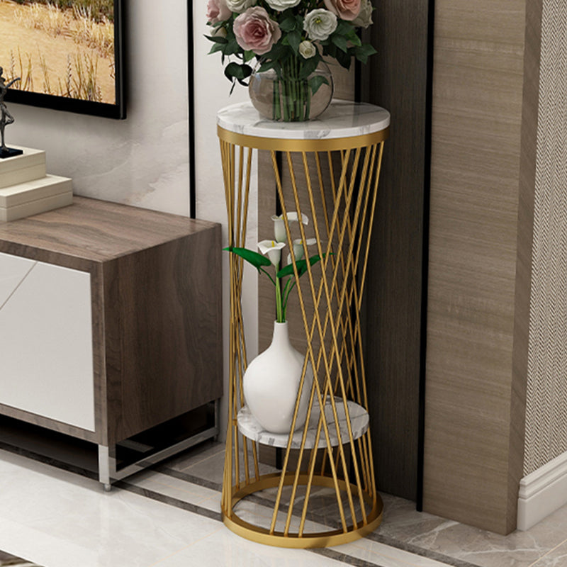 Glam Marble Round Side Table Dia 11.8" Metal Frame End Table with Storage Shelf