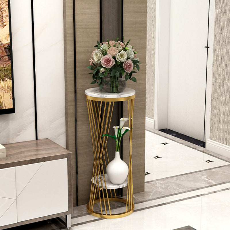 Glam Marble Round Side Table Dia 11.8" Metal Frame End Table with Storage Shelf