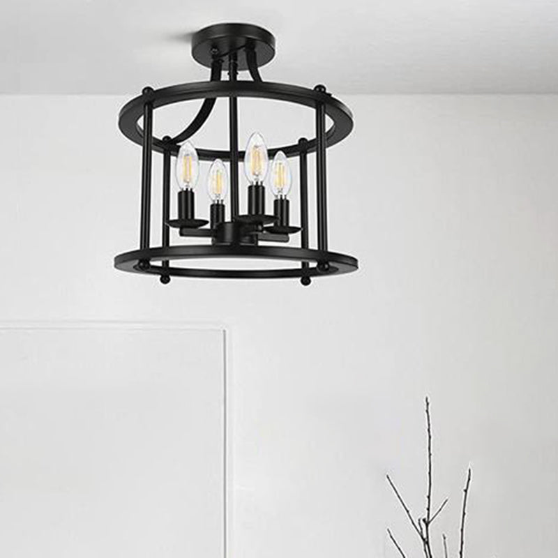 Dark Black Ceiling Semi Flush Iron 4 - Light Industrial Semi Flush