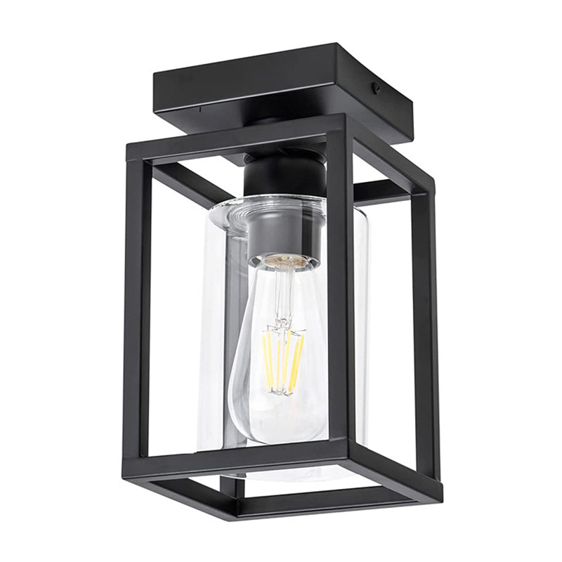 Iron and Glass Semi Flush Industrial 1 - Light Ceiling Semi Flush in Black