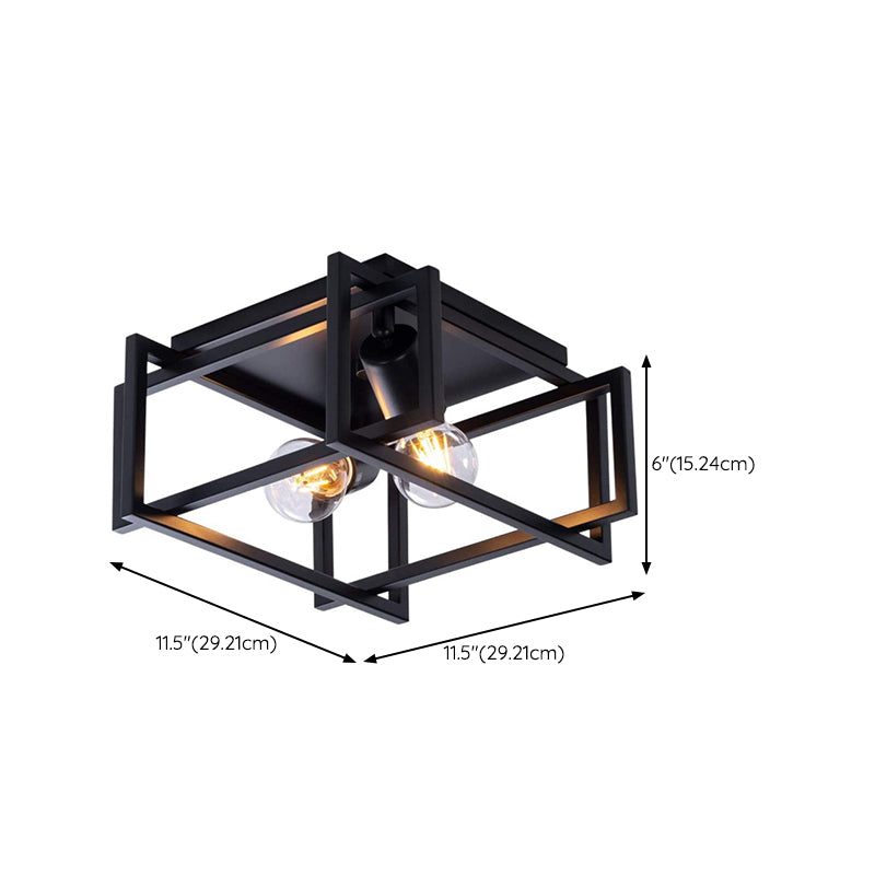 Industrial Iron Frame Ceiling Flush 2 - Light Flush Mount in Dark Black