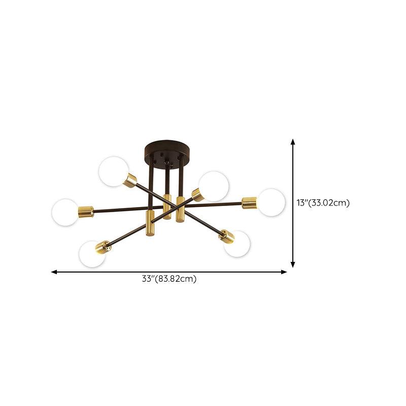 Sphere Ceiling Semi Flush Contemporary 4 / 6 / 8 - Light Semi Flush Mount in Black & Gold