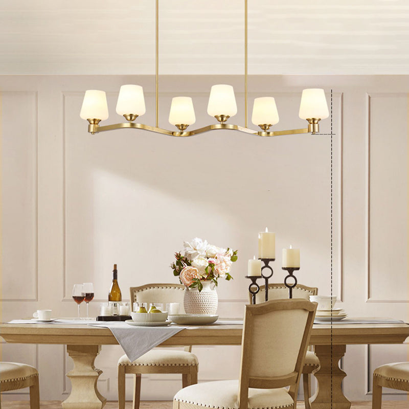 Golden Island Lamp Copper Island Hanging Lamp with Glass Shade for Dining Room