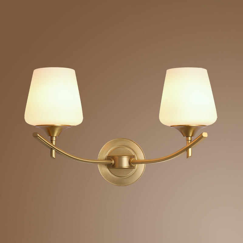 Golden Copper Wall Lamp Modern Style Wall Mount Lamp with Glass Shade for Bedroom