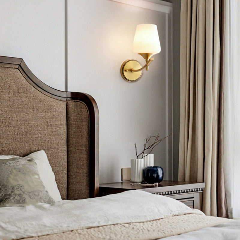 Golden Copper Wall Lamp Modern Style Wall Mount Lamp with Glass Shade for Bedroom