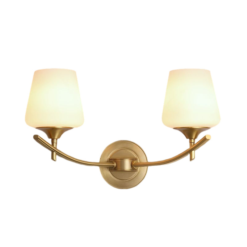 Golden Copper Wall Lamp Modern Style Wall Mount Lamp with Glass Shade for Bedroom