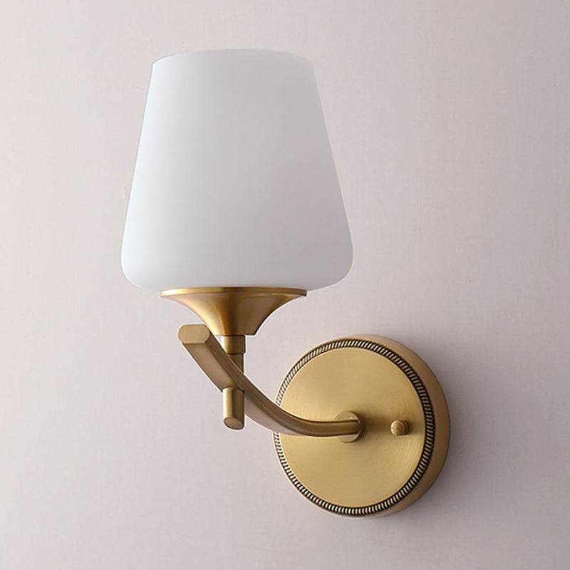 Golden Copper Wall Lamp Modern Style Wall Mount Lamp with Glass Shade for Bedroom